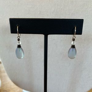 Drop earrings, blue frosted glass
